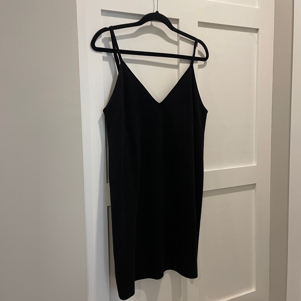 Elegant Black Slip Dress Suede like Material